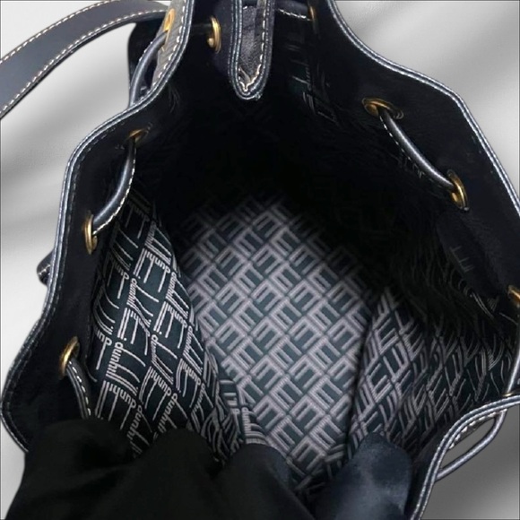 Dunhill Vintage Black Leather Drawstring Bucket Bag Gold Hardware - Picture 7 of 12